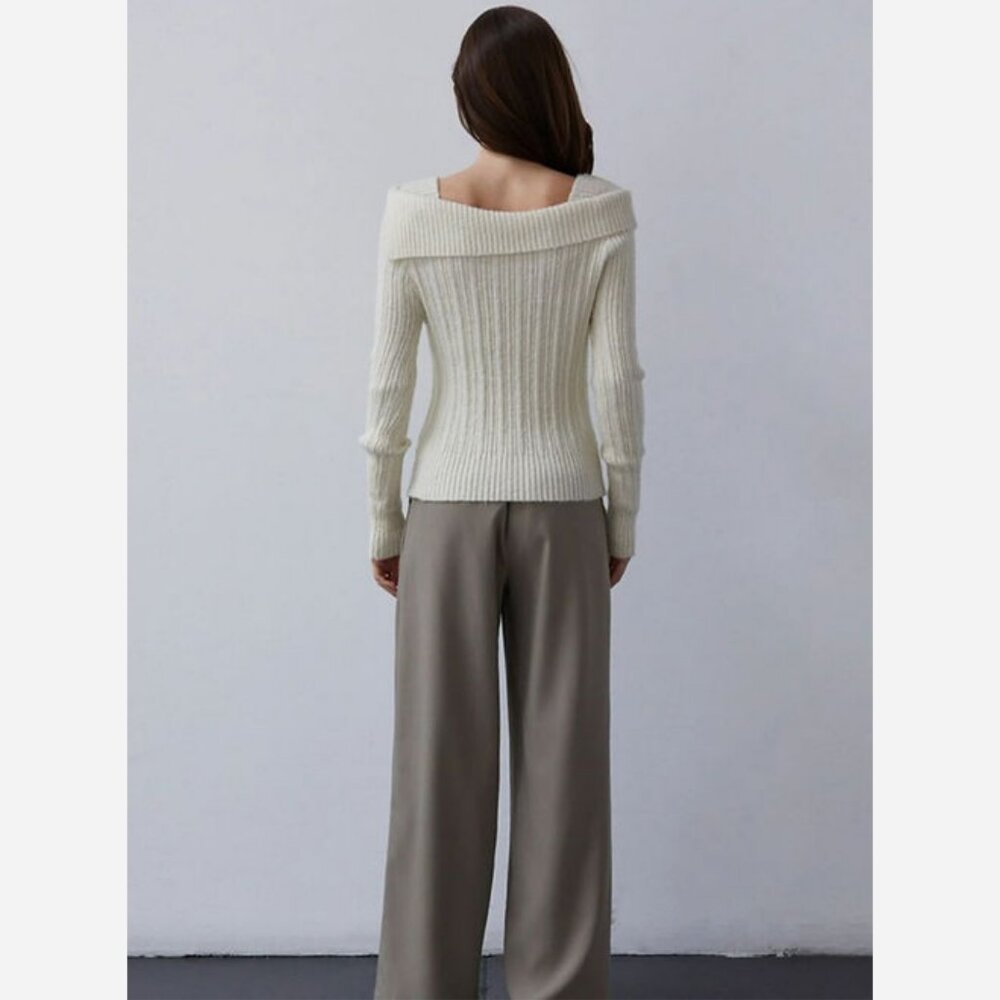 Cream Soft Ribbed Knit Sweater - Picture 5 of 9